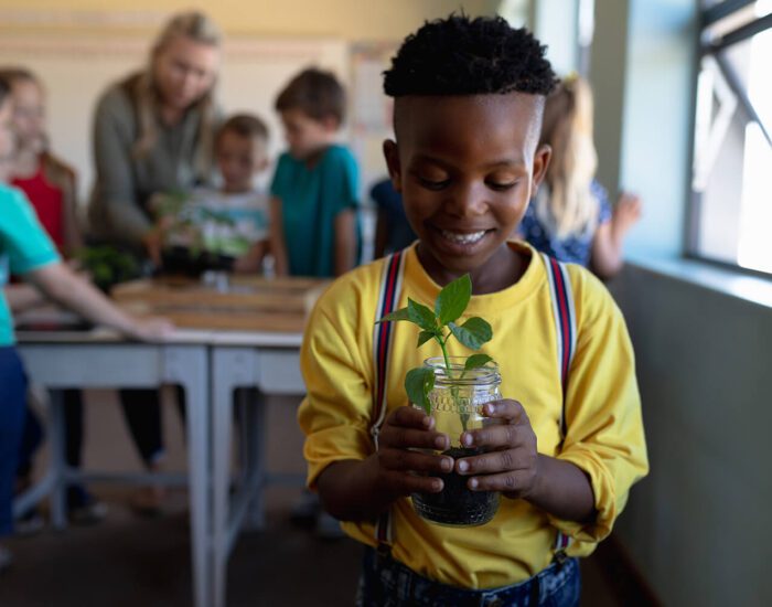 Child holding a plant